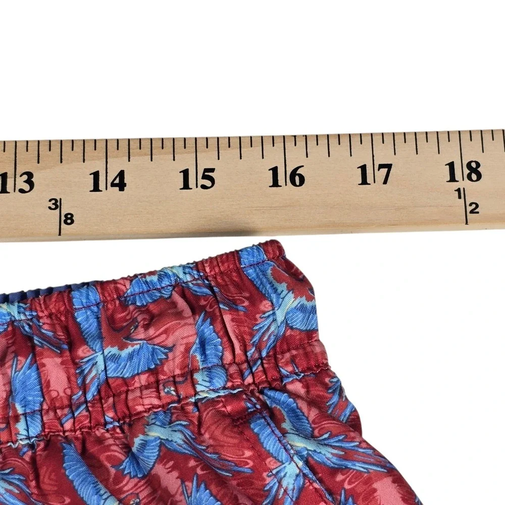 Peter Millar Mens Seaside Collection Red/Blue Parrot AOP Swim Trunk Shorts Sz XL